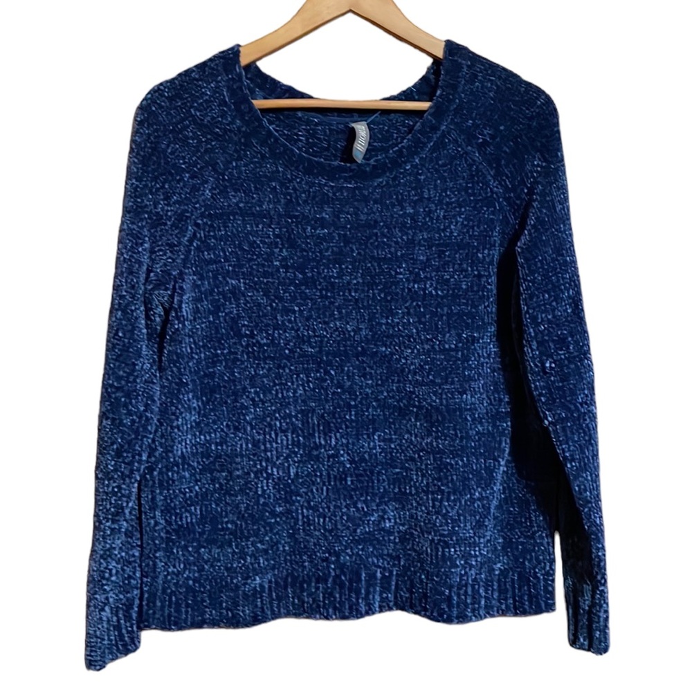 •STUDIO II•NWOT BLUE CHENILLE SCOOPNECK KNIT RIBBED SWEATER SIZE MEDIUM